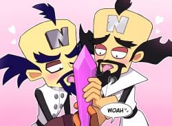 3boys alternate_universe blush censored_penis crash_(series) crash_bandicoot crash_mind_over_mutant crash_of_the_titans crystal duo_focus fur furry gay heart licking male male_only neo_cortex simple_background tagme text tongue usagi_kii video_games woah yaoi