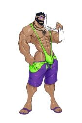 banana_hammock bara beard bulge chesschirebacon facial_hair league_of_legends malcolm_graves male male_focus male_only muscles muscular pool_party_graves pool_party_series solo solo_male sunglasses thong