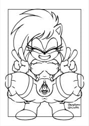 anus closed_eyes female female_only functionally_nude line_art pussy smiling solo sonia_the_hedgehog sonic_(series) sonic_the_hedgehog sonic_the_hedgehog_(series) spread_legs squatting tojyo