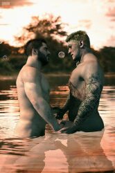 2boys 2humans 2males 3d 3d_(artwork) 3d_model activision blonde_hair blue_eyes brown_eyes brown_hair call_of_duty call_of_duty_modern_warfare_2_(2022) eye_contact gay ghost_(modern_warfare_2) handholding happy holding_hands homoerotic in_water infinity_ward john_mactavish light-skinned_male light_skin looking_at_each_other loving loving_couple loving_look male/male male_only muscles muscular muscular_male naditwombly naked naked_male nude nude_male romantic romantic_couple simon_riley soap_(modern_warfare_2) together unmasked yaoi