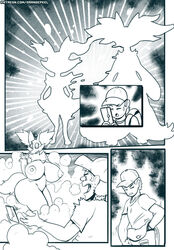 anthro big_breasts big_butt bodily_fluids braixen breasts butt delphox duo evolving female hand_on_hip huge_breasts human male male/female mammal monochrome nintendo nipples orange-peel pokémon_(species) pokeball pokemon pokemon_(species) shocked shocked_expression smoke solo_focus sound_effects text tongue transformation url video_games wide_hips