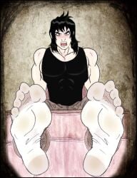 artist_request black black_hair bondage bound_arms deshwitat_l._rudbich male male_feet male_foot_fetish male_only muscular_male pale_skin punishment rebirth red_eyes socks stocks sweaty vampire