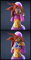 3d_(artwork) accessory anthro beanie black_lipstick bracelet brown_hair casey_(male) clothing crop_top digital_media_(artwork) dildo dildo_gag dildo_in_mouth dildo_lick dildo_reveal face_mask fishnet generation_1_pokemon hair hair_accessory hairpin hat headgear headwear hi_res jade4ink jewelry leggings legwear licking lipstick long_hair makeup male navel nintendo oral oral_penetration panties penetration pink_clothing pokemon pokemon_(species) raichu sex_toy sex_toy_in_mouth sex_toy_insertion shirt simple_background solo source_filmmaker tongue tongue_out topwear underwear