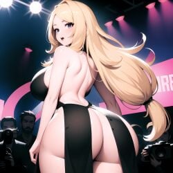 ai_generated background backless_dress big_breasts big_butt blonde_hair camera curvy dress female female_focus no_bra no_panties pokemon pokemon_xy rubyart serena_(pokemon) sexy_dress tan_hair white_female wide_hips