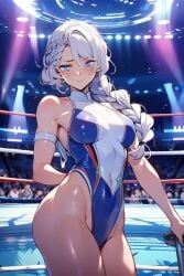 ai_generated blue_eyes codestormcynet female milf rwby white_hair willow_schnee wrestling_outfit