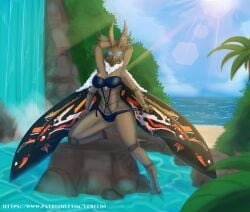 arthropod beach horny_female monsterverse moth mothra mothra_(series) swimsuit taking_off_panties