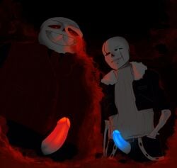 2boys 2d artist_request blue_penis echotale echotale_sans gaster_sans glowing_penis humanoid looking_at_viewer male male_only red_penis skeleton tagme tagme_(artist) underfell underfell_sans undertale_(series) undertale_au