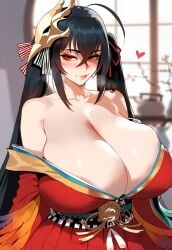 1girls ai_generated azur_lane black_hair breasts female female_only floox huge_breasts light-skinned_female light_skin long_hair massive_breasts naughty_face red_eyes stable_diffusion taihou_(azur_lane) thiccwithaq_(ai_style) thick_thighs very_long_hair voluptuous wide_hips