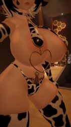 animal_ears animated belly breasts cow_print female female_only indoors inside large_breasts light-skinned_female light_skin mp4 no_sound pale-skinned_female pale_skin phonk pubic_tattoo queen_kilroy short_hair solo video vr_media vrchat