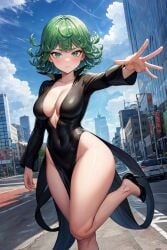 1girls ai_generated blush breasts curvy female green_hair hi_res high_heels looking_at_viewer medium_breasts navel one-punch_man pose sephiaton955 short_hair solo tatsumaki thick_legs thick_thighs