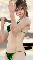 1girls 3d alluring bikini female female_only infinite_azure katana kazuhiroclove kunimitsu_ii kunoichi namco posing salar_de_uyuni solo tekken tekken_7 watermelon_bikini