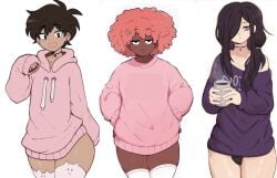 3boys 3femboys :3 afro anime_dork_boyfriend_meme cat_thighighs charley_davis chocker collage dark-skinned_femboy dark-skinned_male dark_skin edit edited femboy_only hair_ornament hair_over_one_eye long_hair male male_only ms_pigtails mug multiple_boys multiple_femboys original pale-skinned_femboy pale-skinned_male pale_skin pink_hair pink_hoodie pink_sweater pink_thighhighs purple_sweater roland_bonhomme sky_guy skyguyart stars_in_hair thick_thighs thighhighs third-party_edit