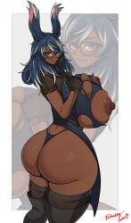 1girls ass blue_hair breasts bubble_butt dark-skinned_female dark_skin dat_ass female final_fantasy final_fantasy_xiv hi_res huge_ass huge_breasts long_hair naughty_face nipples original_character probablynoon rabbit_ears thick_thighs viera wide_hips