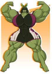 abs barefoot biceps go-toubun_no_hanayome green_eyes green_hair green_skin huge_breasts hulked_out hyper_breasts marvel muscles muscular_female nakano_yotsuba senya_(artist) she-hulk thick_thighs