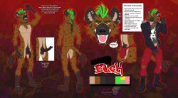 animal_genitalia animal_penis anthro balls boots bulge clothing flaccid footwear genital_outline genitals hi_res hyena male mammal mohawk open_mouth pawpads penis penis_outline piercing sharp_teeth solo tail tail_tuft teeth tongue tongue_out tuft vallhund