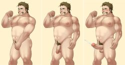 alois_rangeld balls blush boner covering_crotch cum erection facial_hair fire_emblem fire_emblem:_three_houses flaccid flexing male male_only moustache muscles muscular nintendo nude orgasm penis rickpenman solo solo_male