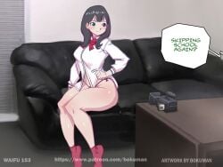 1girls bokuman couch curvy no_pants no_skirt panties side-tie_panties solo ssss.gridman takarada_rikka that_one_couch thick_thighs thong wide_hips