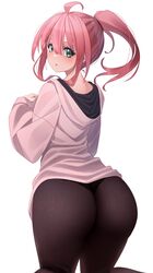 ass big_ass green_eyes hoodie kaynimatic looking_at_viewer panties pink-haired_girl_(kaynimatic) pink_hair ponytail