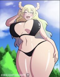 black_swimsuit frostbiteboi large_ass large_breasts looking_at_viewer lucoa miss_kobayashi's_dragon_maid quetzalcoatl_(dragon_maid) swimsuit