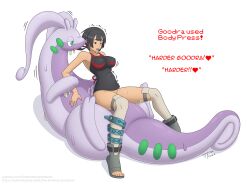 1girls 2024 arm_grab belly_bulge big_breasts black_hair blush clothed clothed_sex clothing female female_on_top goodra interspecies large_penis male male_pokemon/female_human mega_stone nintendo open_mouth penetration pokemon pokemon_(species) pokemon_oras pokephilia sex short_hair spread_legs stomach_bulge sweat text the_tentacle_professor vaginal_penetration zinnia_(pokemon) zoophilia