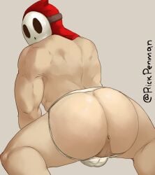 ass balls jockstrap male male_only mario_(series) mask muscles muscular nintendo no_visible_face penis rickpenman shy_guy solo solo_male