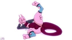 animated anthro anus balls blush gay gay_tease generation_1_pokemon genitals hi_res lapatte legendary_pokemon male mewtwo nintendo pat_(lapatte) pink_body pokemon pokemon_(species) raised_leg simple_background solo tail