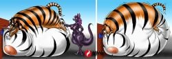 2003 anthro belly_expansion breast_expansion breasts colored comic drinking fuusenroba inflation nude stuck sunken_head sunken_limbs tagme tiger umi_(big_horse)