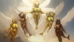 3d_(artwork) abs aliyah_(sanguine_paladin) anthro big_breasts breasts daughter_(lore) deity digital_media_(artwork) dragon feathered_dragon feathered_wings feathers female fish group halo hi_res horn hybrid marine mother_(lore) mother_and_child_(lore) mother_and_daughter_(lore) muscular muscular_female nepia_(character) nude orianne_larone parent_(lore) parent_and_child_(lore) parent_and_daughter_(lore) pose pubes sanguine_paladin shark sibling_(lore) sister_(lore) source_filmmaker taia vilena wings