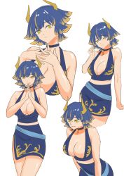 big_breasts blue_hair dress female ginkgo_(white1st) horns sequence skinny slim succubus weight_gain white1st