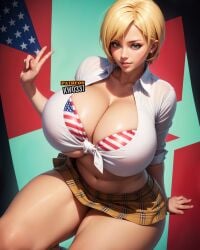 1girls adult_swim ai_generated american_flag big_breasts blonde_hair busty curvy female female_only kw0337 mito_ikumi shokugeki_no_souma solo solo_female thick toonami voluptuous