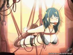 1girls animated ass aster-effect ball_gag bondage byleth_(fire_emblem) byleth_(fire_emblem)_(female) female_only femsub fire_emblem fire_emblem:_three_houses gag hogtie large_breasts nintendo rope rope_bondage solo struggling suspended suspended_by_rope suspension sweat teal_hair thighhighs