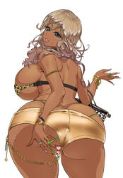 1girls ass ass_cleavage big_ass big_breasts bimbo bimbo_body blonde_hair breasts butt_crack female female_only green_thong gyaru hourglass_figure huge_ass huge_breasts leopard leopard_print mina_(rebis) rebis shorts solo tagme tan-skinned_female tan_body tan_skin thong