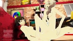 2girls 3d animated ann_takamaki areola background blonde_hair breasts brown_hair bunnxarts female female/female female_only homosexual human large_breasts lesbian makoto_niijima naked nipples pale-skinned_female persona persona_5 scissoring shin_megami_tensei sound tribadism vagina video yuri