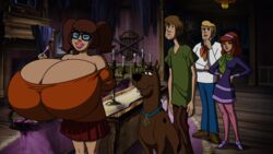 16:9 annoyed big_breasts big_lips bimbo bimbofication breasts_bigger_than_head daphne_blake edit fred_jones glasses hanna-barbera huge_breasts hyper_breasts lollipop scooby-doo scooby-doo_(character) screenshot screenshot_edit shaggy_rogers twintails velma_dinkley woot