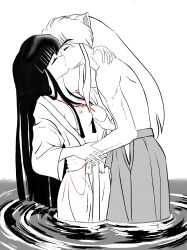 animal_ears breasts doujinshi female groping_breasts hatsuneemon imminent_sex inuyasha inuyasha_(character) kikyo_(inuyasha) kissing male nipples