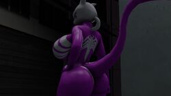 animated ass breasts female hand_on_hips indoors long_tail looking_back mewtwo nintendo pokemon pokemon_(species) purple_body sfm symbiote