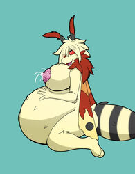 abdomen antennae_(anatomy) anthro areola arthropod big_breasts bodily_fluids breasts female firepawdacat_(artist) fluffy hair hands_on_belly hi_res huge_breasts hyper hyper_pregnancy insects kneeling lactating lepidopteran looking_at_viewer moth navel neck_tuft nipples open_mouth outie_navel pregnant red_eyes solo stripes tan_body tuft wings