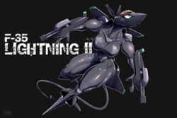 aeromorph aircraft f-35_lightning_ii firearm green_eyes gun-modoki living_aircraft living_machine medium_breasts muscular simple_background