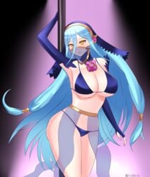 1girls alternate_costume amber_eyes ass azura_(fire_emblem) azura_(performing_arts)_(fire_emblem) bare_legs belly_dancer belly_dancer_outfit big_breasts blue_hair blue_panties cleavage clothing dancer dancer_outfit dancing elbow_gloves fingerless_gloves fire_emblem fire_emblem_fates fire_emblem_heroes gloves hair_between_eyes harem_girl harem_outfit large_breasts light_blue_hair long_hair looking_at_viewer mouth_veil mysterious_dancer nintendo panties pole pole_dancing see-through stripper stripper_pole tiredtorto veil very_long_hair wide_hips yellow_eyes