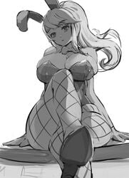 1girls 2022 black_and_white breasts bunny_ears bunny_girl bunnysuit cleavage crossed_legs facing_forward female female_only fishnets highleg_leotard huge_breasts leotard long_hair long_legs metroid miraihikari nintendo preview samus_aran sitting sketch wip work_in_progress