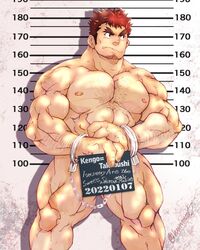 1boy cuffs hairy_arms hairy_chest human human_only kengo_(tokyo_afterschool_summoners) male male_only muscular muscular_male nude nude_male solo tokyo_afterschool_summoners tokyo_houkago_summoners