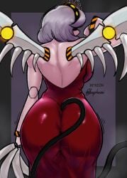 1girls ass ass_in_dress back_view baphoavi big_ass big_breasts big_thighs blush breasts claws clothed clothing dress drone fangs female female_only gigantic_ass gigantic_thighs glitch_productions huge_ass huge_thighs kemonomimi murder_drones no_panties panties red_dress robot robot_girl short_hair side_slit silver_hair solo tagme thick_hips thick_thighs thighs v_(murder_drones) white_body white_hair yellow_eyes
