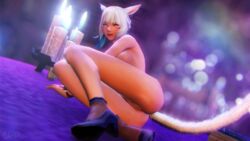 1girls anus ass breasts cat_ears cat_tail final_fantasy final_fantasy_xiv gpose(ffxiv) miqo'te nude nude_female pussy shoes shoes_only short_hair sideboob smile smiling smiling_at_viewer solo solo_female solo_focus square_enix tail white_hair y'shtola zly