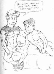 2boys abs alan_m._mayberry alexander_cabot_iii archie_comics balls ballsack barefoot bent_penis circumcised cmnm cock_hungry curved_cock dual_handjob erect_nipples erection exposed_nipples gay hand_on_shoulder handjob hanna-barbera holding_penis imminent_sex josie_and_the_pussycats knees_apart_feet_together large_penis legs_open looking_at_penis male_only masturbating_self_and_another monochrome muscular naked on_bed pants_around_ankles penis penis_awe penis_size_difference shirt_up size_difference sleeveless_shirt spread_legs tagme testicles yaoi yoshi_(artist)