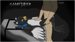 anthro anthro_penetrated avian azuki_(azukipuddles) beak belly_rub blue_eyes chest_tuft dark_room defeat_sex defeated defeated_heroine dim_lighting dominant dominant_male duo feathers featureless_chest feeling_up feet female female_anthro female_on_bottom female_on_human female_penetrated furniture game_over gameplay_mechanics good_girl good_girl_(phrase) gryphon helpless hi_res holding_leg human human_on_anthro human_penetrating human_penetrating_anthro human_penetrating_female impregnation interspecies interspecies_domination interspecies_impregnation larger_human larger_male leg_grab looking_at_another male male/female male_human male_penetrating male_penetrating_anthro male_penetrating_female mammal mythological_avian mythological_creature mythology obscured_penetration on_bottom open_beak open_mouth ottoman ovum penetration petting pussy raised_arms restrained restrained_arms roleplay sex size_difference smaller_anthro smaller_female sperm_cell spread_legs spread_wings spreading submissive submissive_female surrendering tail tail_feathers talon_hands talons tied_to_bed toes tuft vaginal_penetration wings worried_look wrattales2022