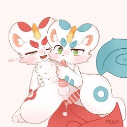 absurd_res anthro anthro_on_anthro anus asian_mythology balls bixie_(fabulous_beasts) blue_body blue_fur blush bodily_fluids brother_(lore) brothers_(lore) censored chest_tuft colored cum cum_drip cum_on_face dripping duo ejaculation erection fabulous_beasts fangs fenz_(studio) fluffy fluffy_tail fur genital_fluids genitals green_eyes hi_res holding_penis horn korean_text licking looking_pleasured male male/male moudefo mythology open_mouth oral oral_only paws penile penis penis_lick pixie red_body red_fur round_ears sex sibling_(lore) simple_background sound_effects tail teeth text tianlu_(fabulous_beasts) tongue tuft white_body white_fur