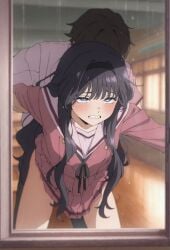 1boy 1boy1girl 1girls ai_generated anime_girl anime_style black_hair blush blush_lines breasts classroom clenched_teeth devaster female grabbing_arm half-closed_eyes indoors kaoru_hana_wa_rin_to_saku long_hair male medium_breasts orgasm_face pussy rolling_eyes school school_uniform sex sex_from_behind skirt_lift standing teeth through_window vaginal_penetration waguri_kaoruko window