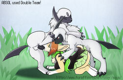 1girls absol anthro anthro_on_feral clothed_female clothed_sex color doggy_style dominant_feral fellatio female female_on_feral femsub feral_on_female furry interspecies maim male male_pokemon maledom mounted multiple_males nintendo oral outdoors penis pokemon pokemon_(species) sex spitroast straight url vaginal_penetration