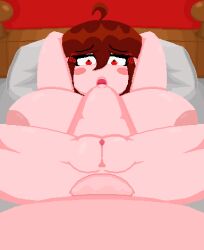 1boy 1girls anal anal_focus anal_insertion anal_sex animated anus areola areolae arms_behind_head auburn_hair background beat_banger bed bedroom belly_expansion black_eyes blushed breasts brown_hair character_request clitoris curious eyelashes female first_time hair_ornament heart heart-shaped_pupils huge_breasts laiya(character) laiya(oc) laying_down laying_on_bed legs legs_apart legs_spread lips looking_at_belly looking_at_penis lube_in_ass lubricant male moving_breasts oc one_eye_closed open_mouth original_character panties_removed penis pillow pixel_art pussy short_hair thick_pussy tongue_out voluptuous voluptuous_female zionosprites