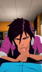 1boy 1girls 3dcg ai_assisted ai_generated belt belt_buckle big_penis blowjob blowjob_face breasts brown_eyes brown_lips cel_shading clothed dark_hair dispatch_(game) fellatio fellatio_face female fully_clothed handjob handjob_while_sucking indoors invisigal jacket male male/female male_pov medium_breasts messy_hair nose_piercing nose_ring office oral oral_sex pants penis penis_out piercing pov protocat robert_robertson short_hair short_hair_female slender slender_body slender_waist slim slim_waist solo_focus superhero superheroine torn_pants